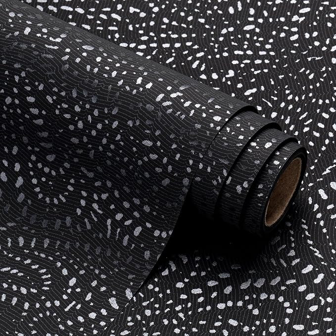 WRAPAHOLIC Black Wrapping Paper Roll - Mini Roll - 17 Inch x 16.5 Feet - Black with Silver Design... | Amazon (US)