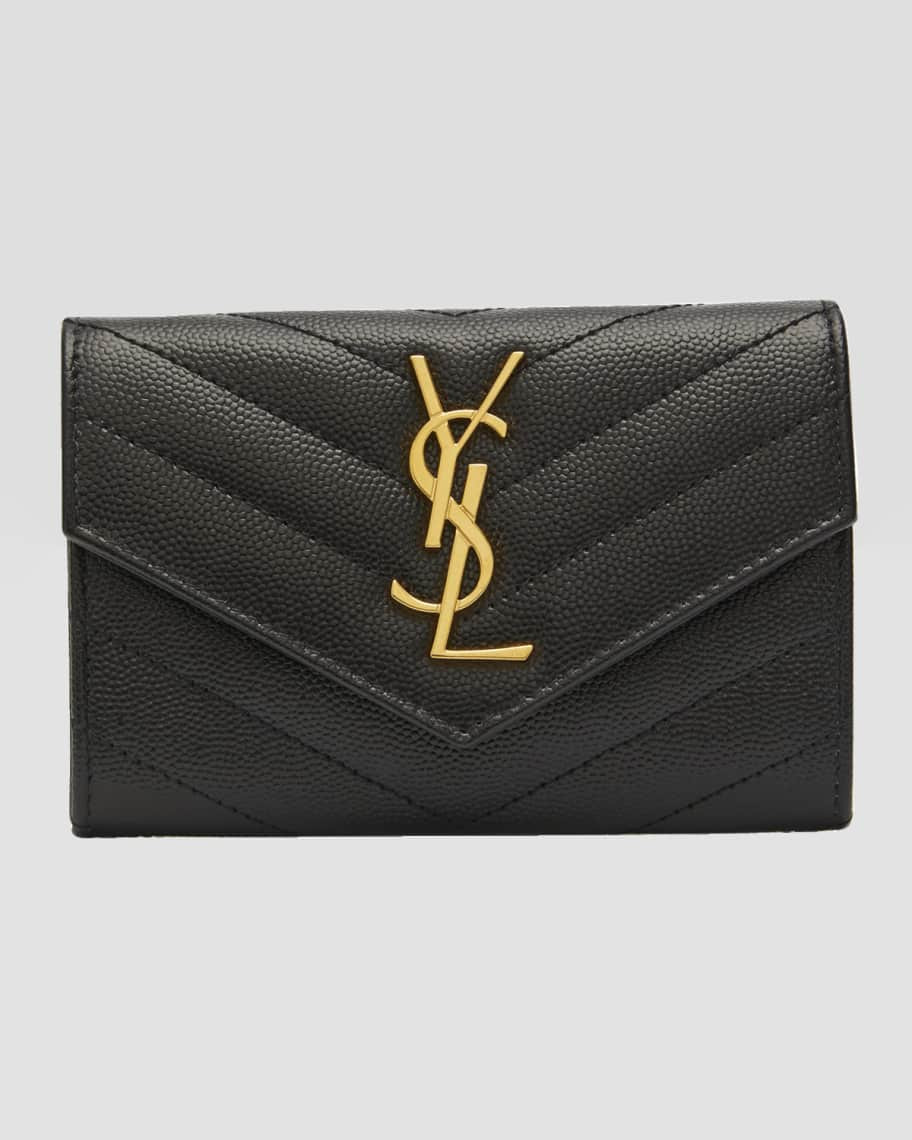 Saint Laurent YSL Monogram Small Flap Wallet in Grained Leather | Neiman Marcus