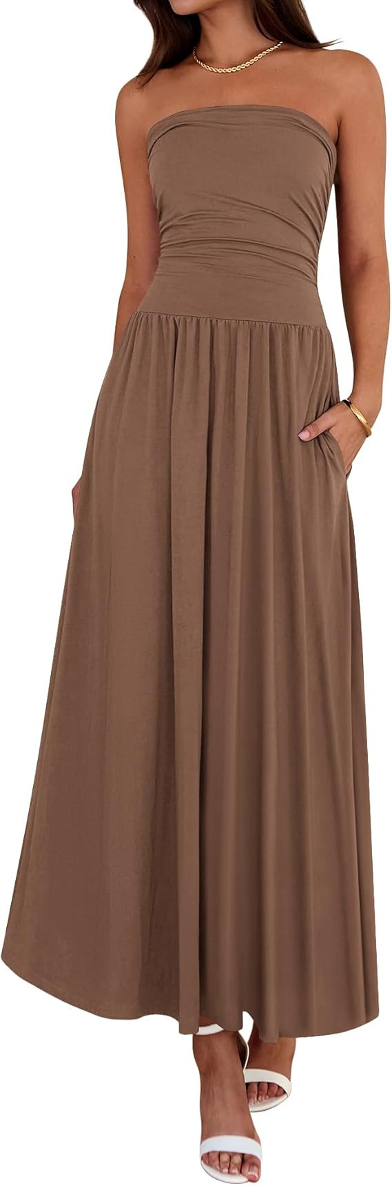 BTFBM Summer Maxi Dresses for Women 2026 Strapless Ruched Tube Top Beach Vacation Spring Wedding ... | Amazon (US)