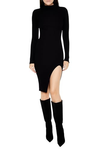 Forever 21 Women's Ribbed Knit Mini Sweater Dress, Black | Amazon (US)