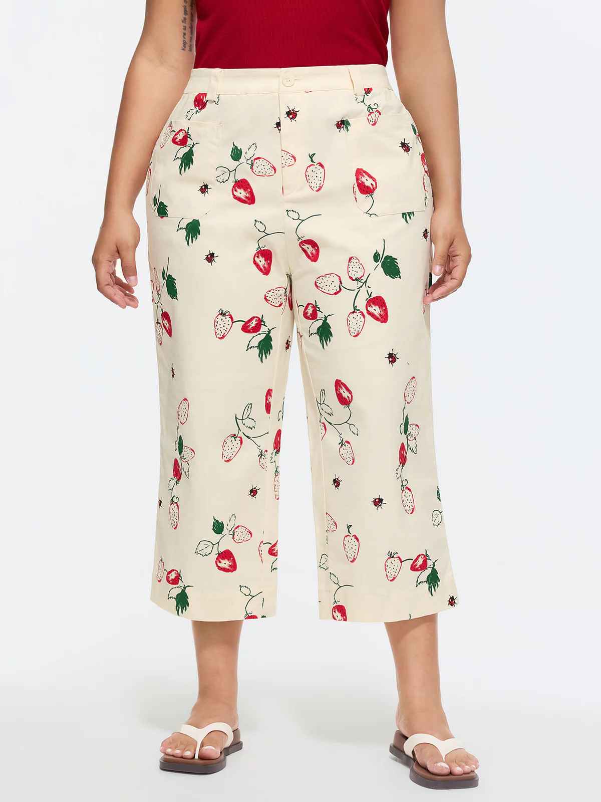 Cotton Strawberry Print Straight-Leg Pants | Bloomchic