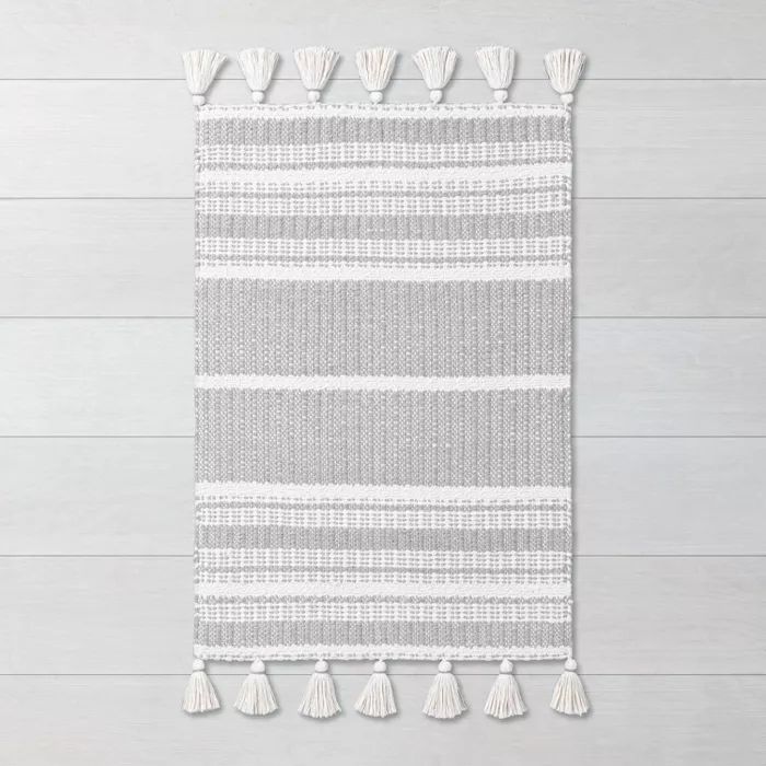 Pick Stitch Textured Stripe with Tassel Rug Jet Gray - Hearth & Hand™ with Magnolia | Target