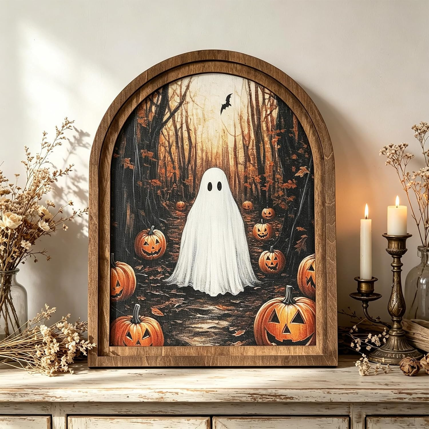 Halloween Art Picture Decor, Vintage Ghost Canvas Print Arch Frame Decor | Amazon (US)