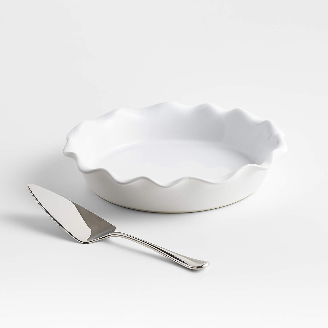 White Ruffle Pie Dish Server Set | Crate & Barrel | Crate & Barrel