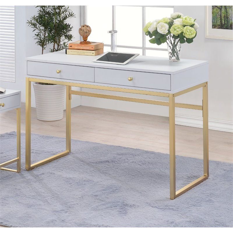 Acme Furniture Coleen Desk, White and Brass - Walmart.com | Walmart (US)