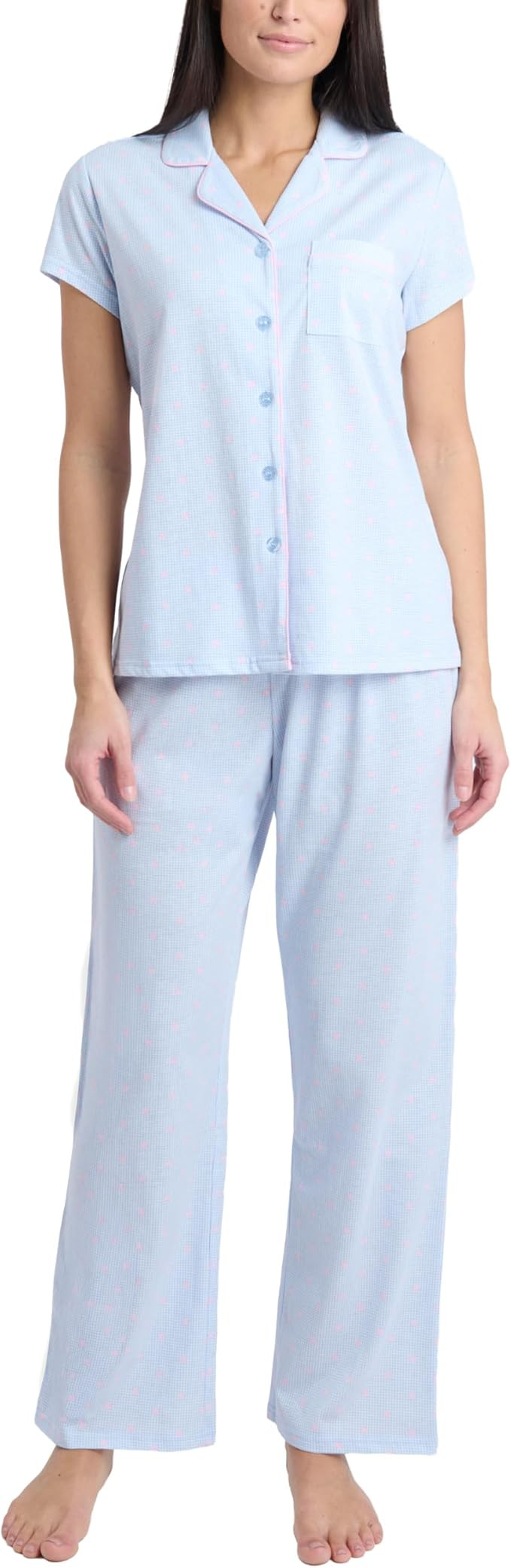 Laura Ashley Women's Pajamas 2 Piece Cotton Blend Notch Collar Button Down PJ Set       
        ... | Amazon (US)
