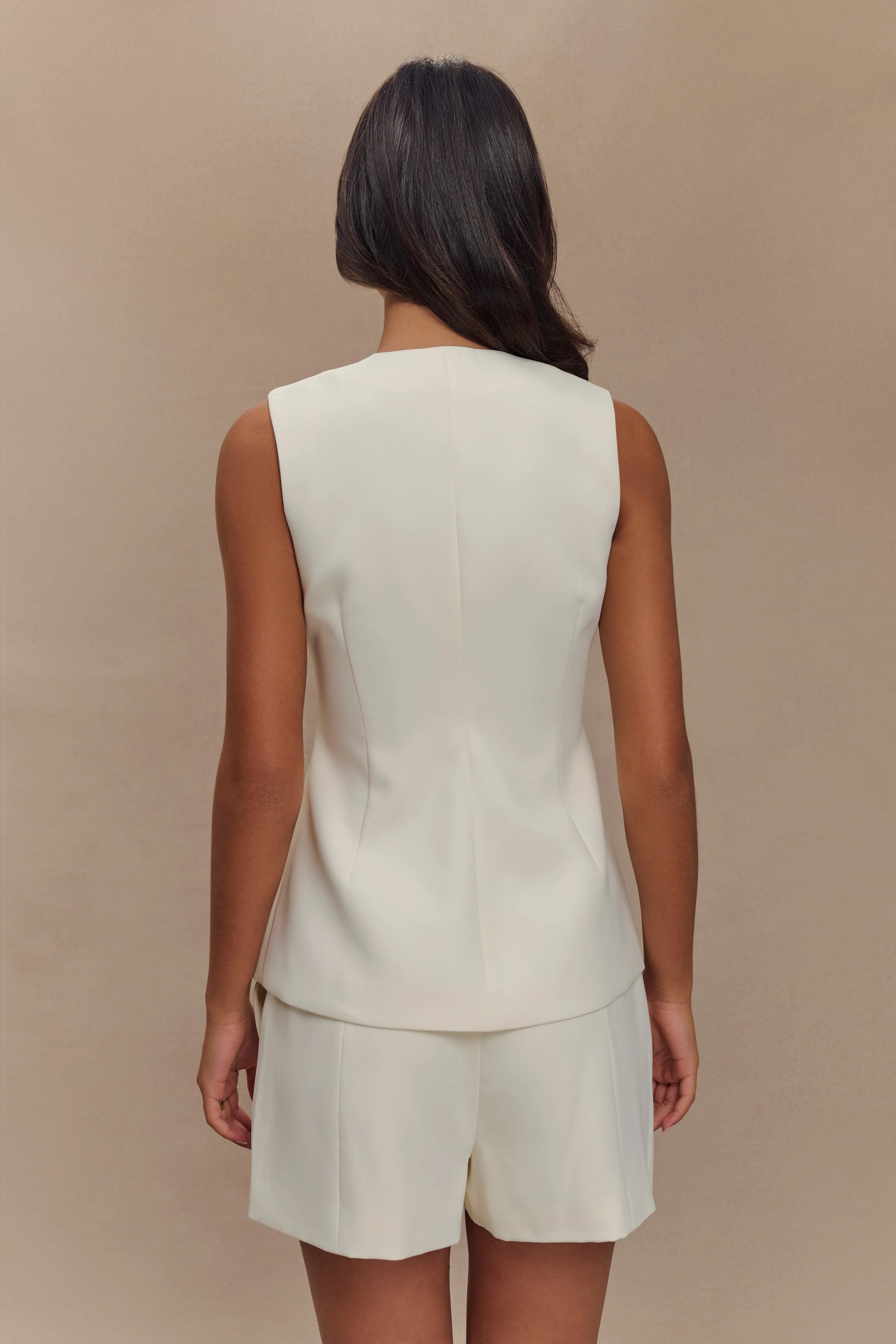 Katelyn Short Sleeve Suiting Top - Ivory | MESHKI US