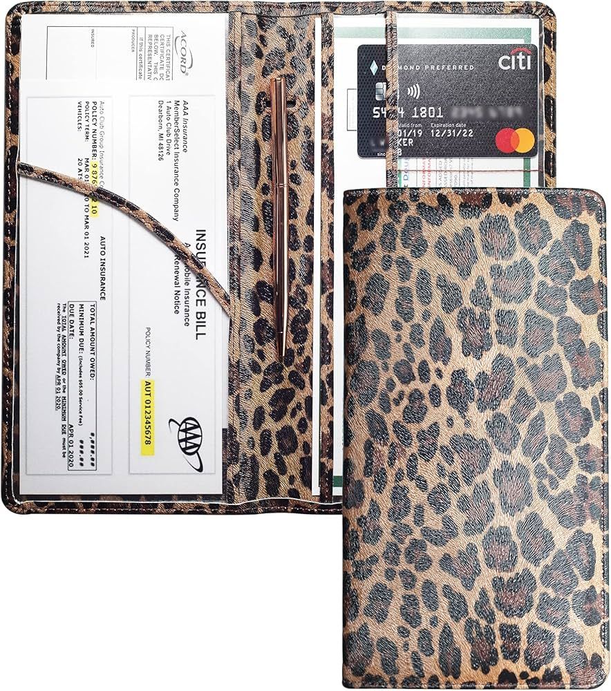 Yarnic Leopard Car Registration and Insurance Holder, Car Document Holder with Magnetic Closure, Car | Amazon (US)