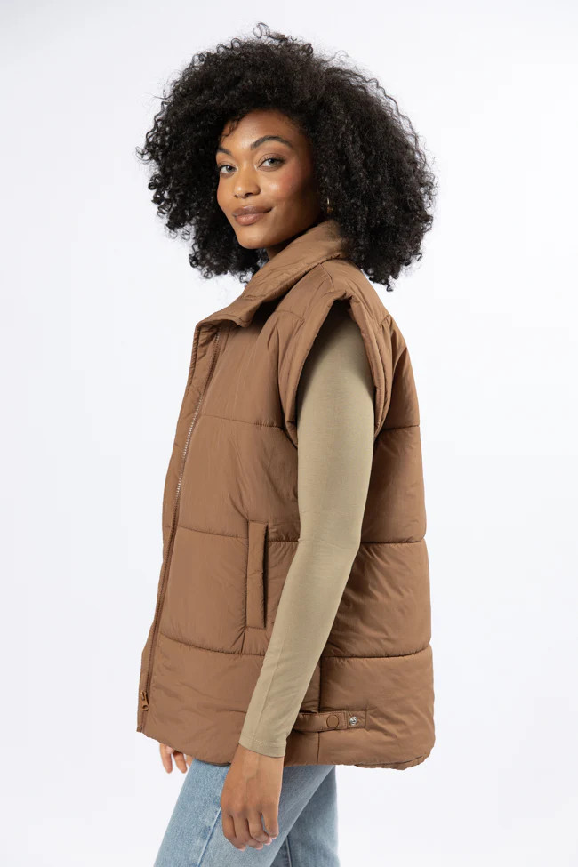 Best Bet Brown Oversized Puffer Vest FINAL SALE | Pink Lily