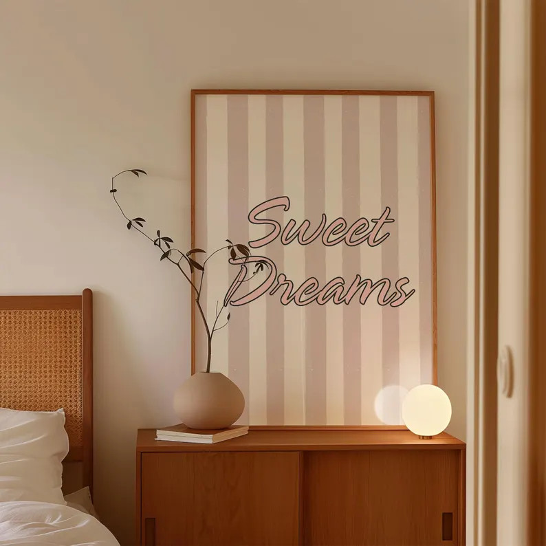 Sweet Dreams Art Print Soft Pink Stripes Girl Nursery Decor Vertical Coquette Room Decor Cute Apa... | Etsy (US)