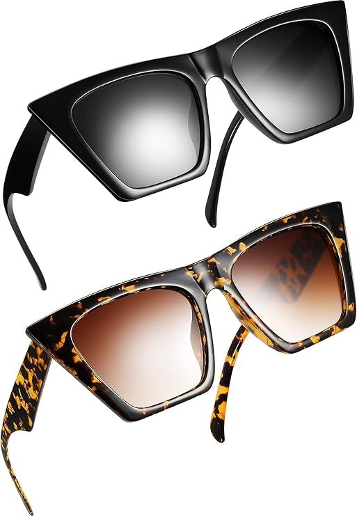 2 Pair Square Cat Eye Sunglasses Small Retro Fashion Cateye Sunglasses for Women | Amazon (US)