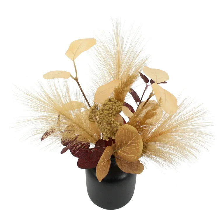 Mainstays Fall Black Ceramic Vase with Artificial Brown Floral Foliage - Walmart.com | Walmart (US)