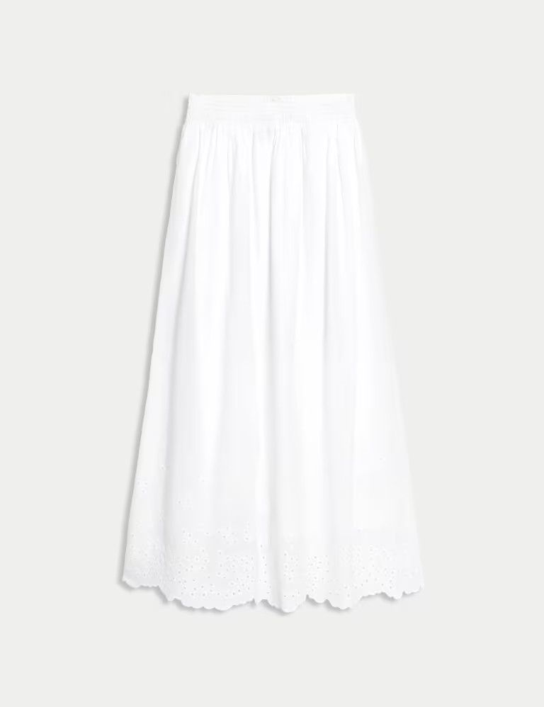 Pure Cotton Broderie Midi Skirt | Marks & Spencer (UK)