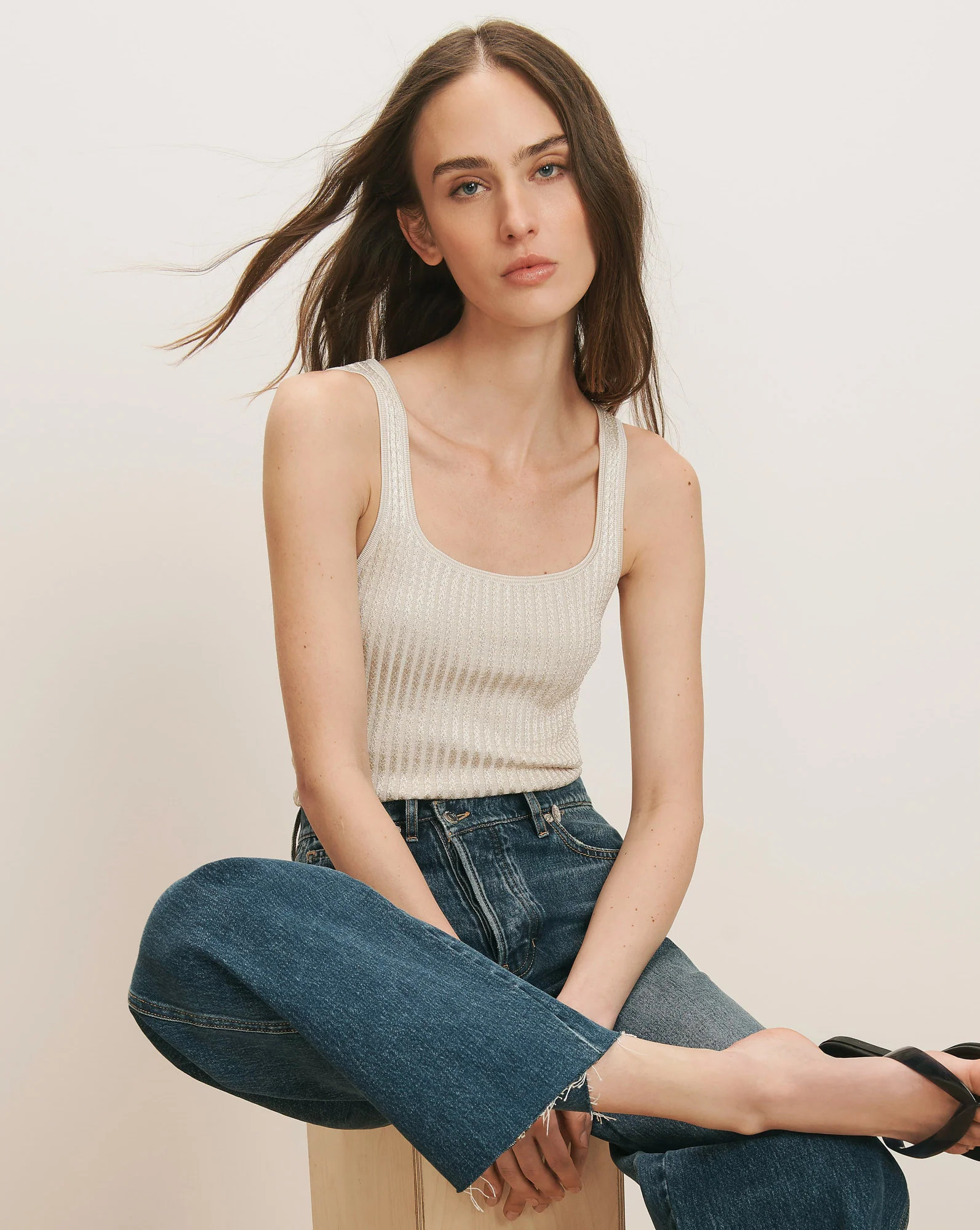Veronica Beard Sandra Knit Tank Top Off-White Stone Khaki | Veronica Beard
