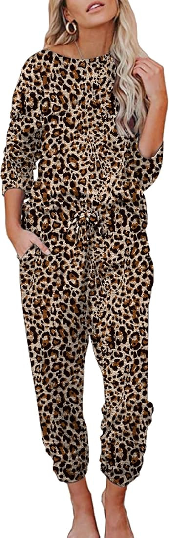 Ekouaer Womens Pajamas Set Long Sleeve Loungewear Soft Lounge Set Joggers with Pockets | Amazon (US)