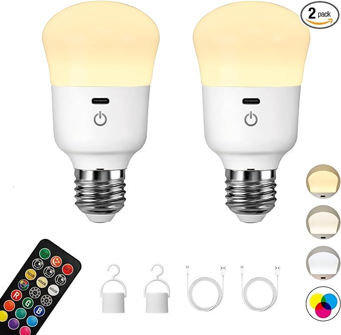 Rechargeable Light Bulb, with Remote Control, 50W Equivalent, Battery Operated LED Bulbs, Backup ... | Amazon (US)