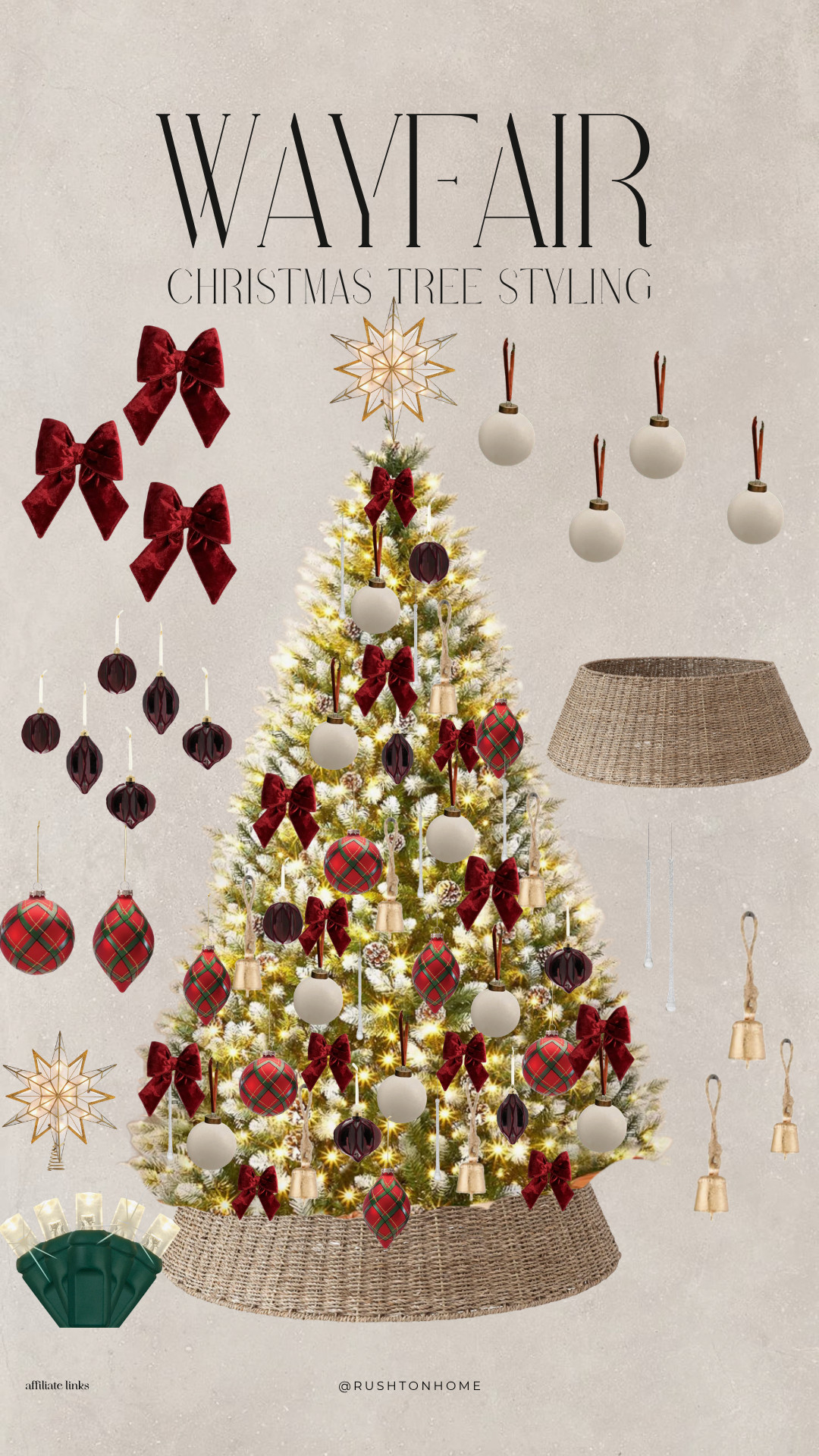 Wayfair Christmas decor, Christmas tree decor, Christmas tree decorating ideas, traditional Christmas tree, classic Christmas decor, red velvet bows, velvet Christmas bows, plaid Christmas ornaments, burgundy Christmas decor, gold Christmas decor, Christmas tree ornaments, Christmas tree topper, woven tree collar, Christmas tree basket collar, Christmas bells, vintage Christmas decor, preppy Christmas decor, cozy Christmas aesthetic, elegant Christmas tree, Wayfair holiday decor, Christmas home finds 

 #LTKSeasonal #LTKHome