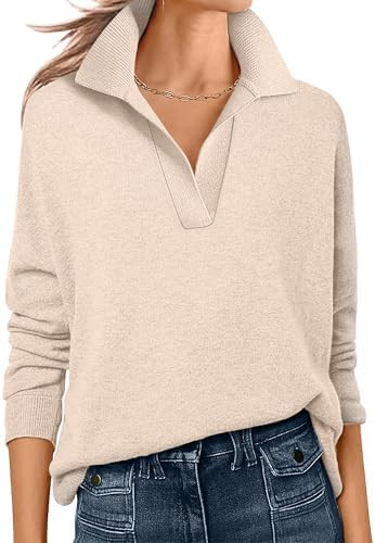 ANRABESS Womens Polo V Neck Long Sleeve Sweaters Lightweight Dressy Casual Business Basic Knit Pu... | Amazon (US)