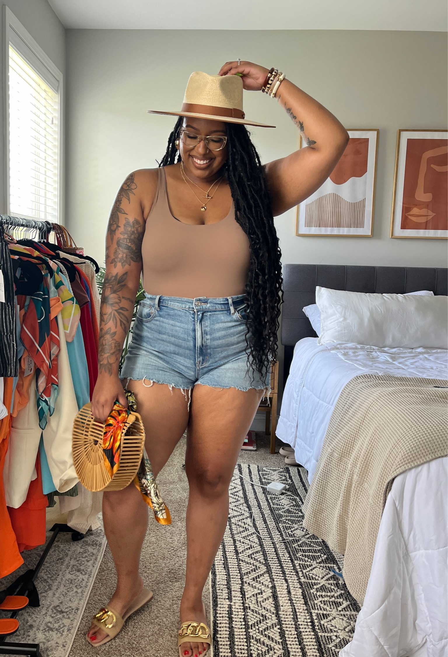 Summer Lunch Date Outfit 
Size 16/18
6’0
Amazon Pumiey Body Suit size 2XL
Amazon Wood Bag
Amazon Scarf for the Purse
Amazon Summer Straw Hat
Shein Sandals size 11
American Eagle Shorts size 18


#LTKSeasonal #LTKstyletip #LTKunder100