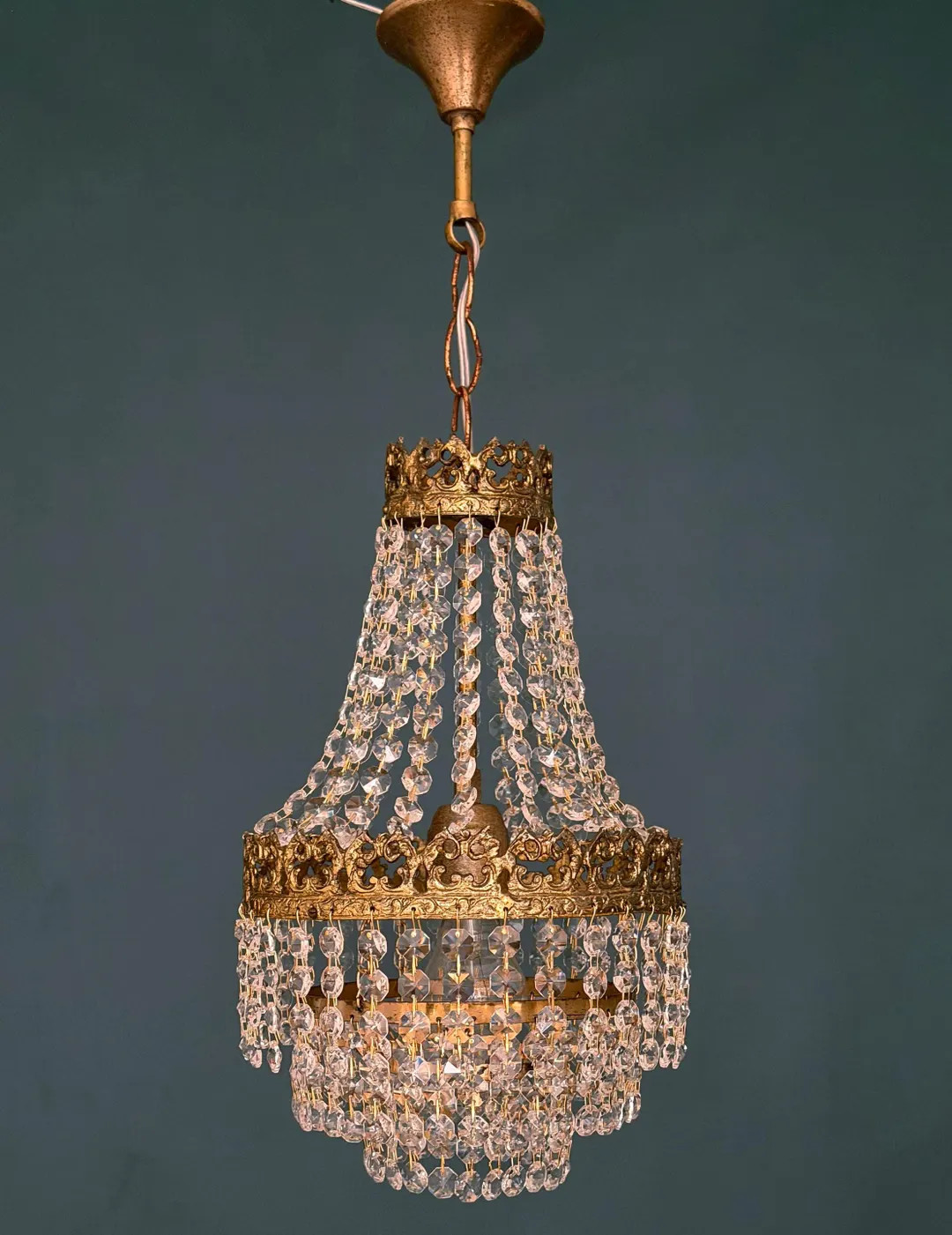 Antique / Vintage Brass & Crystal Small Chandelier (1-Light) | Etsy (US)