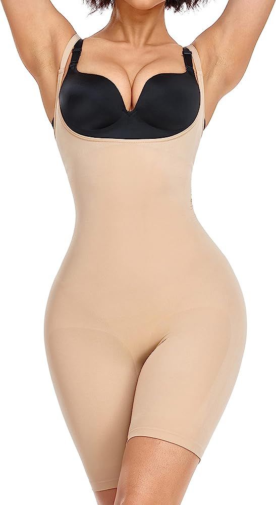 ANGOOL Shapewear for Women, Seamless Tummy Control Open Bust Bodysuit Mid Thigh Body Shaper Shorts | Amazon (US)