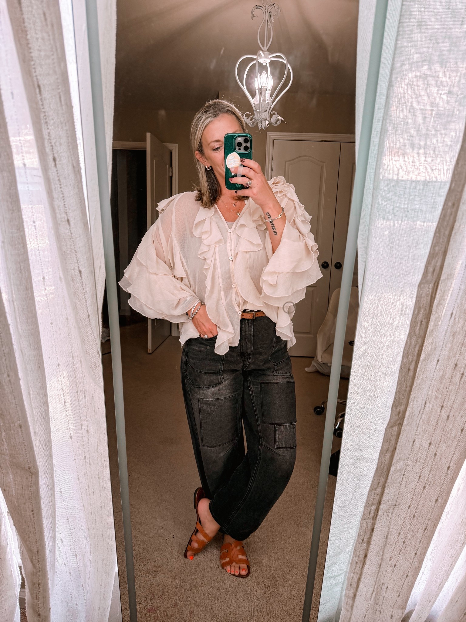 Sheer. Ruffles. Girly. Beauty. 
I love this version of the “ruffle trend” and I sorta need one in every color!! 
#millennialootd #boymomootd #capsulewardrobe 

#LTKWorkwear #LTKFindsUnder50 #LTKSaleAlert