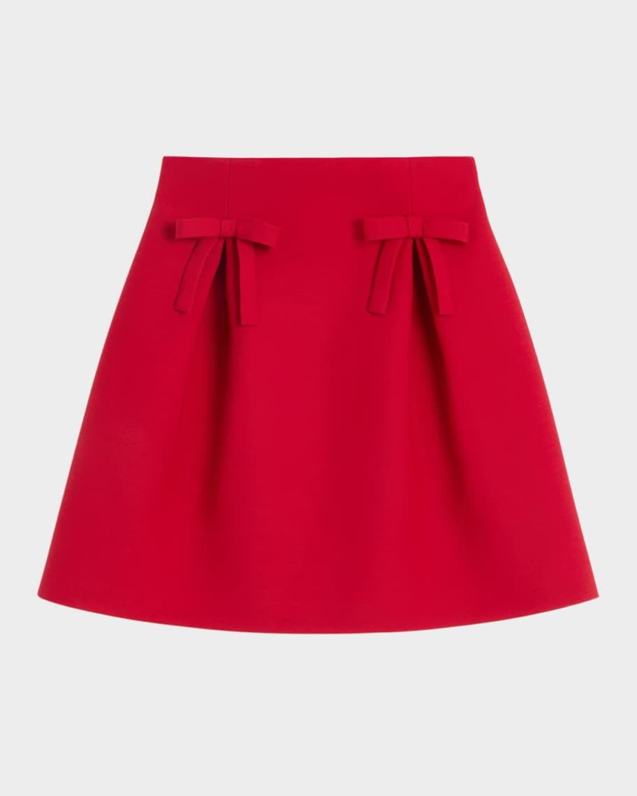 Valentino Garavani Flared Bow Wool Mini Skirt | Neiman Marcus