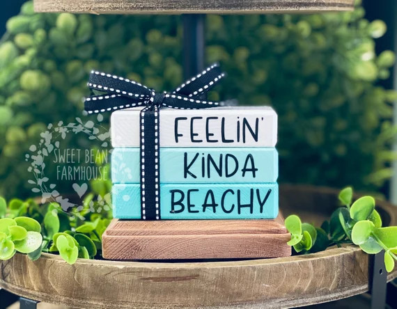 Feelin kinda beachy mini wood books faux book stack  | Etsy | Etsy (US)