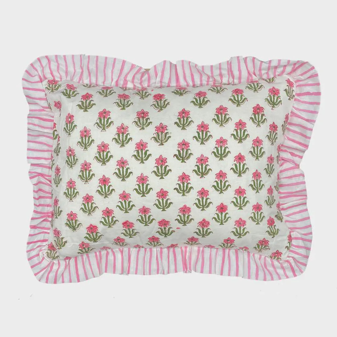 Block Print Boho Cushion Cover With Frill Handmade Cotton Bed Throw Pillows, Bohemian Pillow Cush... | Etsy (US)