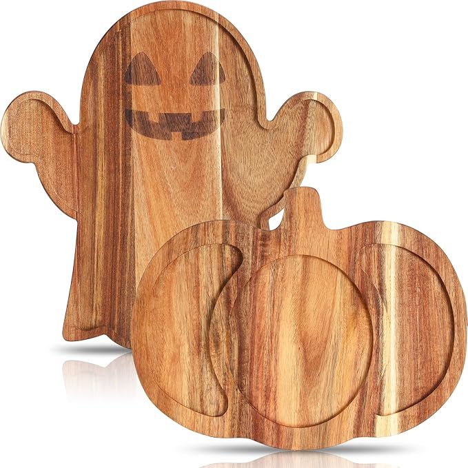 Umigy 2 Pcs Halloween Charcuterie Boards Pumpkin and Ghost Shaped Kitchen Wooden Cutting Board wi... | Amazon (US)