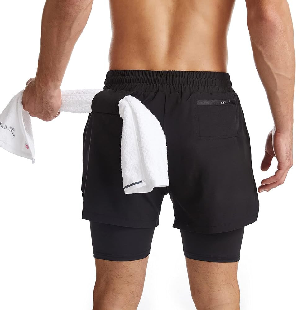 Surenow Mens 2 in 1 Running Shorts Quick Dry Athletic Shorts with Liner, Workout Shorts with Zip ... | Amazon (US)