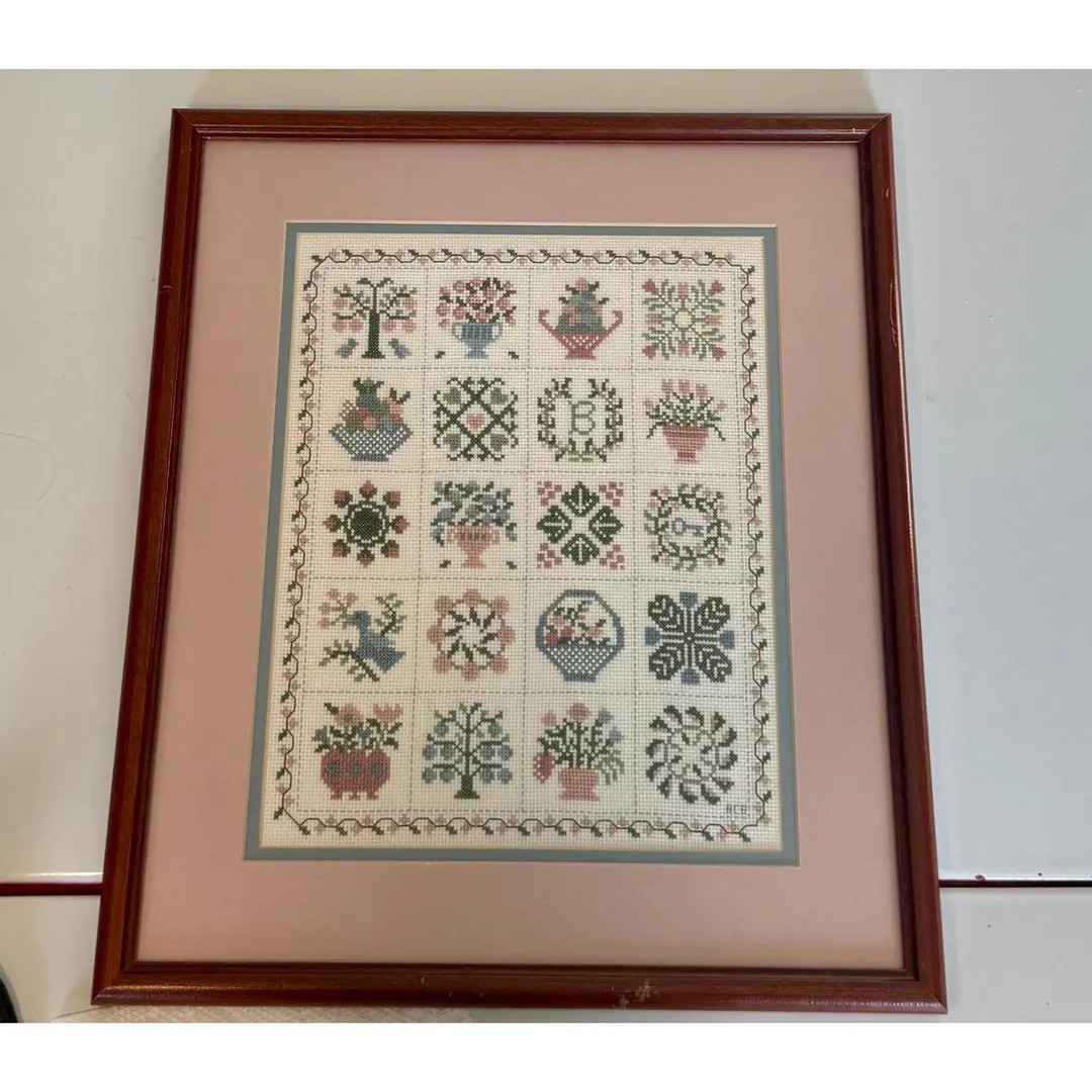 Vtg Framed Completed Baltimore Album Quilt Cross Stitch Sampler Art, Cottagecore | Etsy (US)
