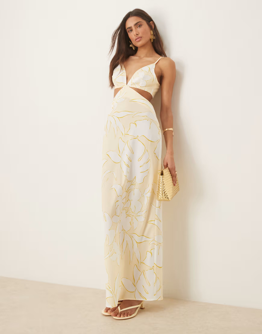 Pretty Lavish – Maxikleid in Zitronengelb mit Blumenmuster und Zierausschnitten-Bunt | ASOS (Global)