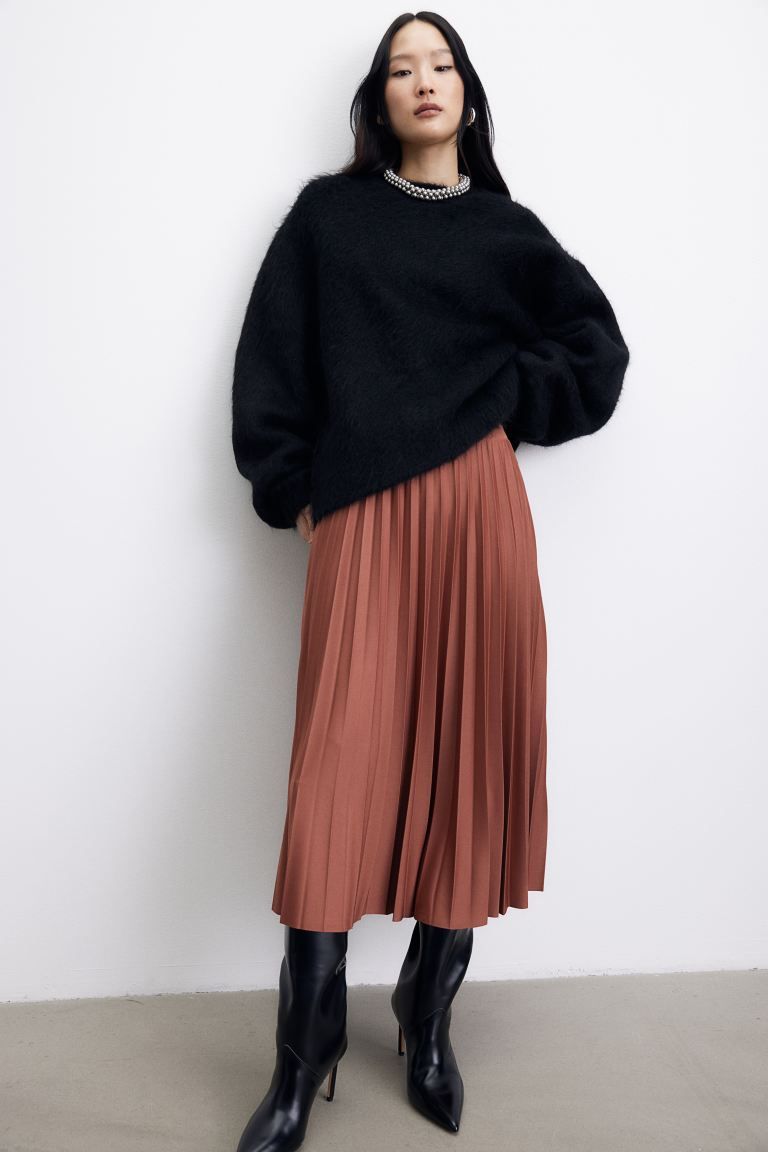 Pleated skirt - Rust red - Ladies | H&M GB | H&M (UK, MY, IN, SG, PH, TW, HK)