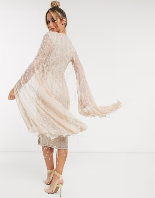 ASOS DESIGN kimono sleeve embellished wrap midi dress | ASOS (Global)