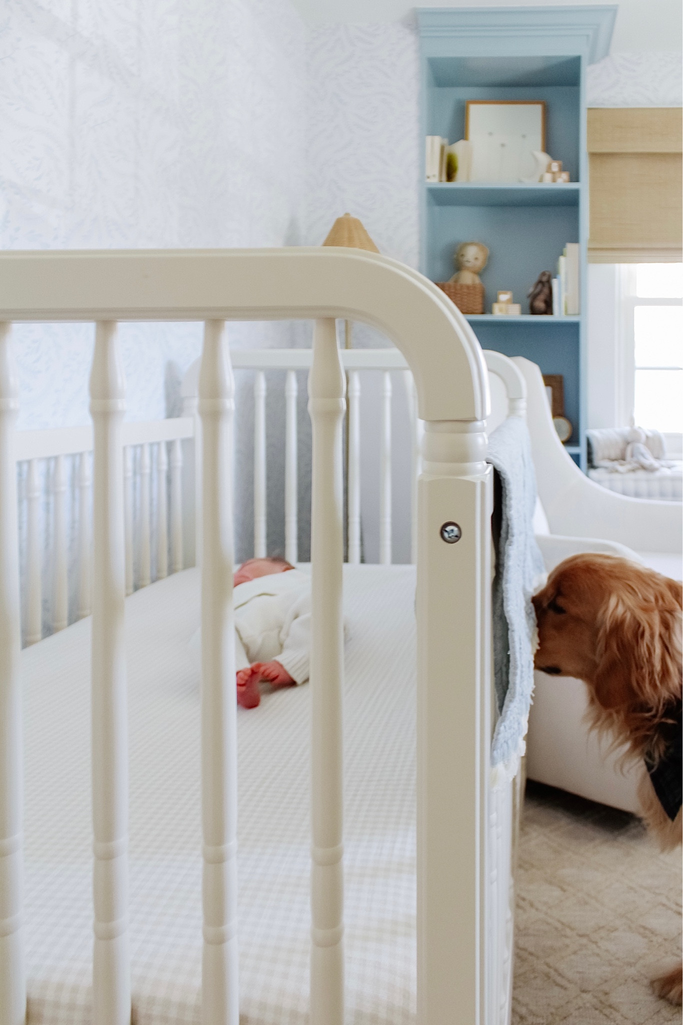 In case you missed it, things look a bit different around here 🥰 Catch up on everything I shared this week over on stories - from the latest home updates to the best affordable finds. Thanks for being here!
•
Shop the nursery, read the blog and much more all via the link in bio! Message me with any questions.
•
•
•

baby nursery, blue wallpaper, white crib, glider, neutral loloi rug, soft rug, Roman shades, nursery design, nursery decor, woven hamper, crib skirt, gender neutral nursery, calm nursery, pouf, brass mirror, nursery shelf decor, changing table, woven changing basket, rabbit mobile, baby mobile, hutch
#nursery #nurserydecor #nurseryinspo #nurserydesign #nurseryinspiration #babyroomdecor #babyroom #neutralnursery #genderneutralnursery #homedecor #wallpaperwednesday #homedesign #potterybarn #glider #crib #maternityshoot #maternityphotography #ltkhump #ltkbaby 
#pregnancyannouncement 
#liketkit  Shelf decor 

#LTKunder50 #LTKhome #LTKsalealert