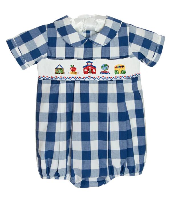 School Supplies Smocked Buffalo Check Bubble for Boy | Smockingbird Kids