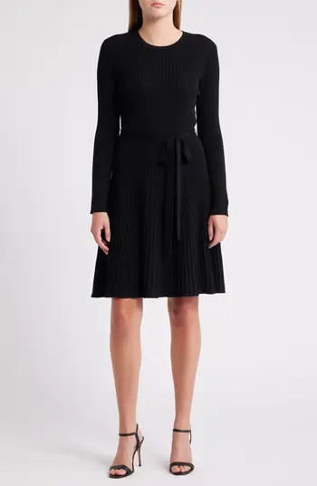 Rib Long Sleeve Belted Sweater Dress | Nordstrom