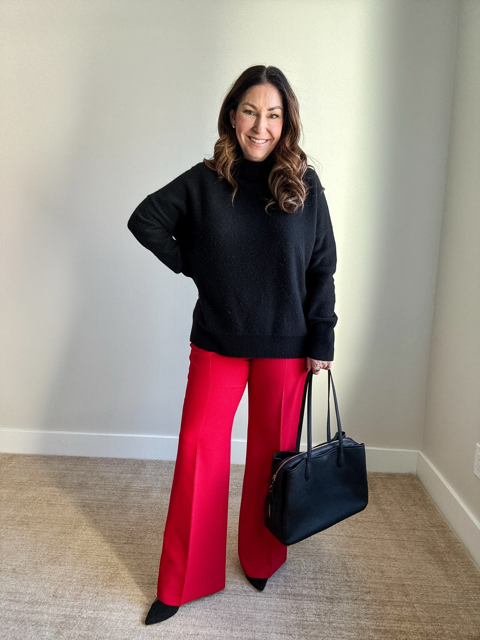 Ann Taylor Red Pants and Cashmere Sweater Holiday Workwear | Pants size up if in between 12R // Sweater tts, L #sweaterweather #midsizeworkwear 

 

#LTKOver40 #LTKMidsize #LTKWorkwear
