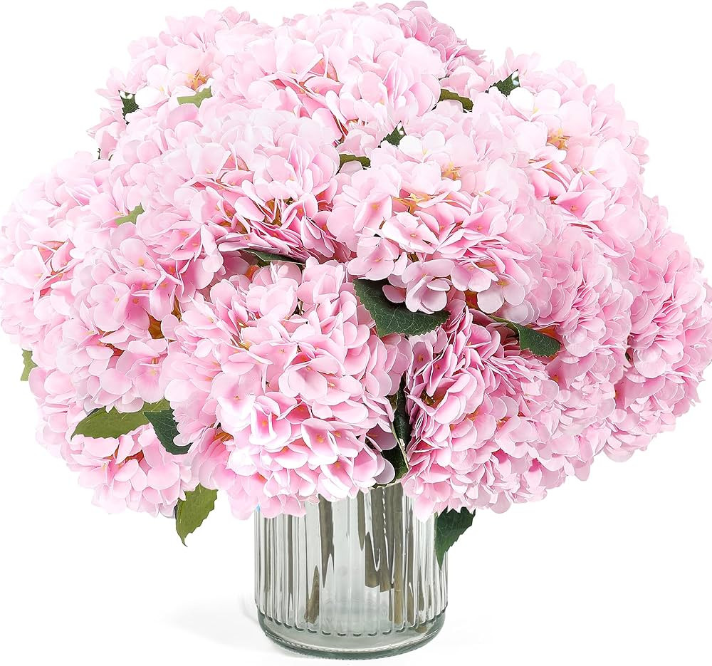 Auihiay 14 PCS Pink Artificial Hydrangea Silk Flowers Bouquets, Real Touch Hydrangea Artificial F... | Amazon (US)