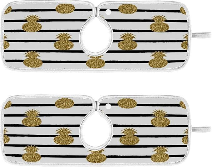 Gold Pineapples Faucet Absorbent Mat White Black Striped Kitchen Sink Splash Guard Behind Faucet ... | Amazon (US)