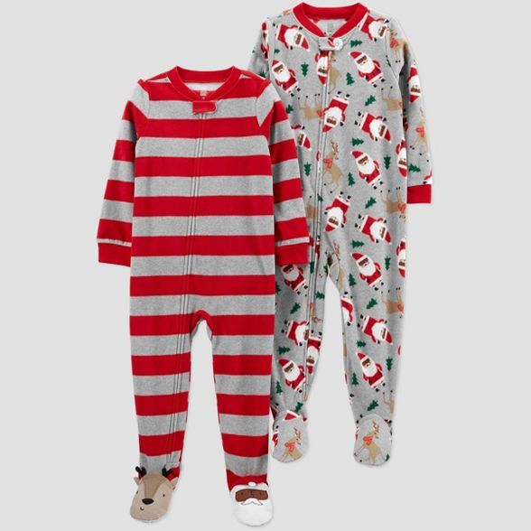 Baby Boys' Striped Santa Fleece Footed Pajama - Just One You® made by carter's Red/Gray | Target