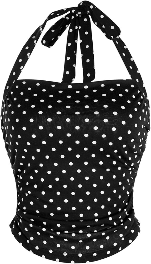 SOLY HUX Women's Y2K Casual Halter Top Tie Back Polka Dots Going Out Crop Tank Tops Sleeveless St... | Amazon (US)