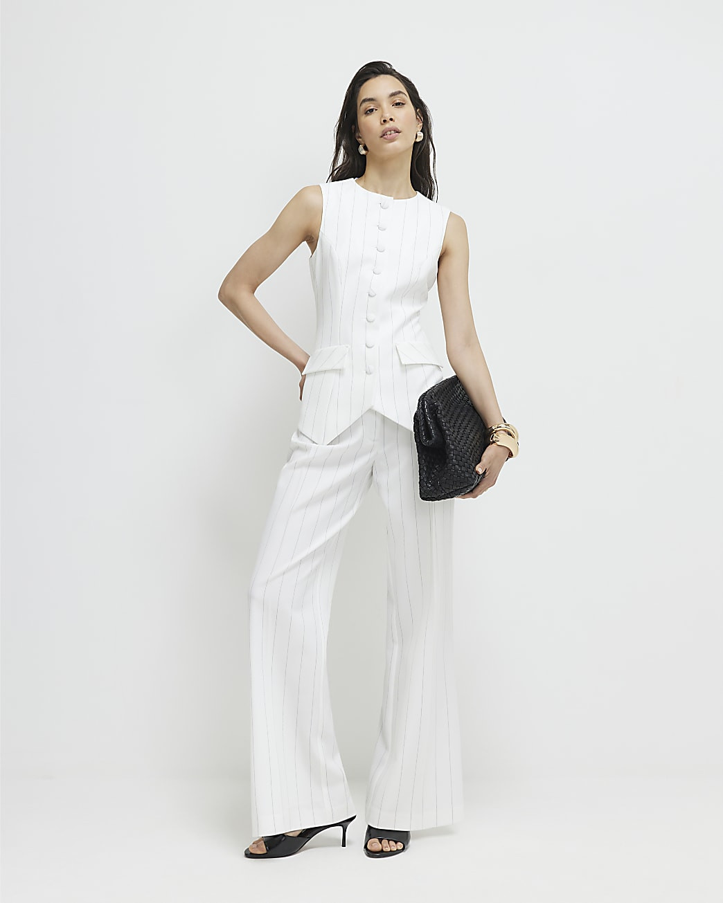 Cream Striped Wide Leg Trousers | River Island UK & IE