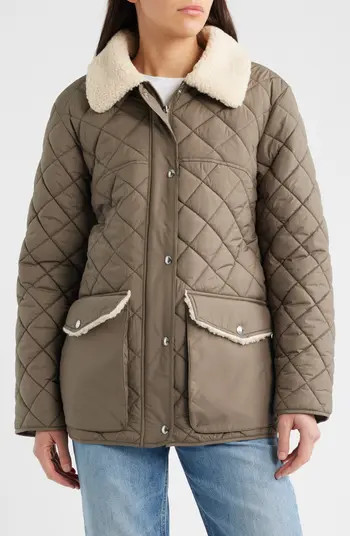 Sam Edelman Quilted Twill Jacket With Faux Shearling Collar | Nordstrom | Nordstrom