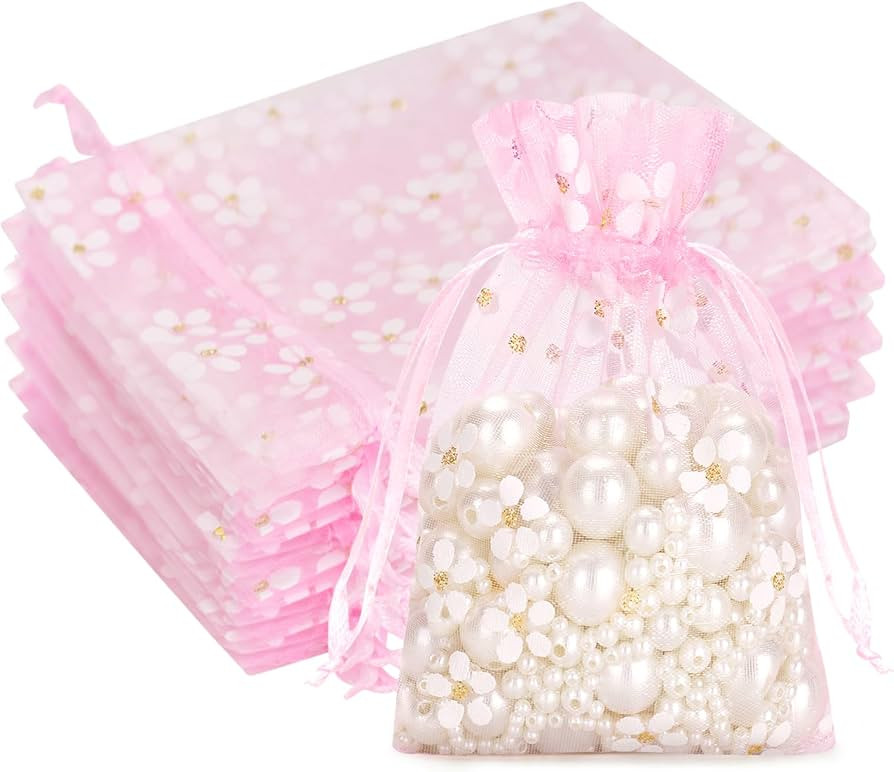 G2PLUS Daisy Organza Bags, 10x12 CM Pink Organza Gift Bags, 30 PCS Jewellery Pouches with Drawstr... | Amazon (UK)