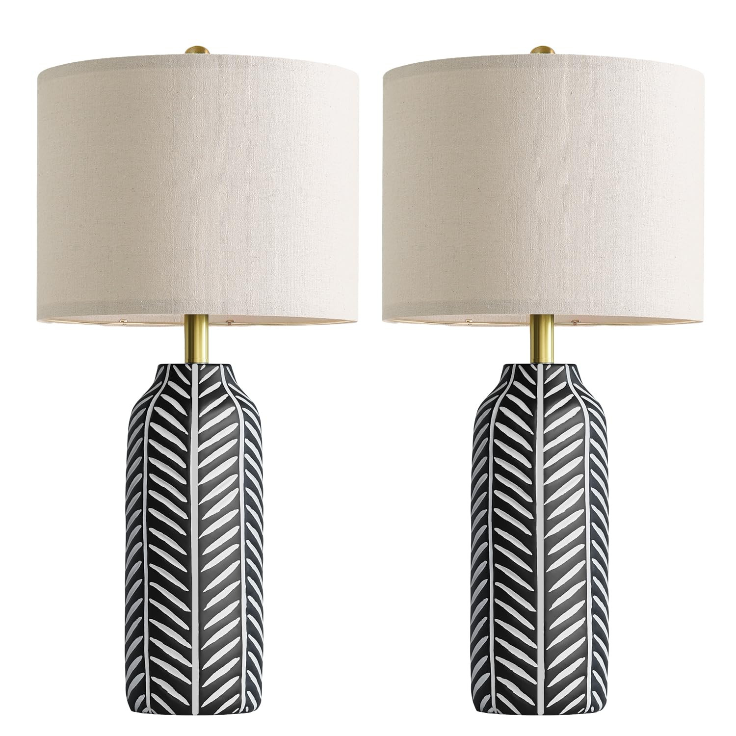 BOBOMOMO 26" Farmhouse Black Table Lamps Set of 2 – Rustic Resin Lamps with Vintage Leaf Patter... | Amazon (US)