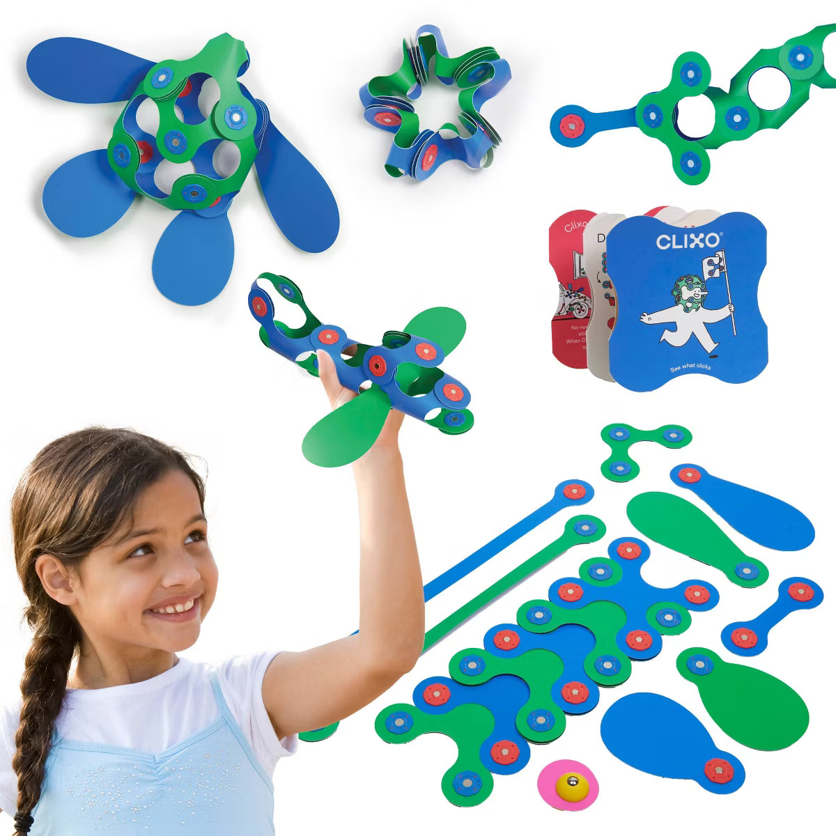 Clixo Grab & Go - Green/Blue: Magnetic Building Set for Creative Thinking, Fine Motor Skills, 18 ... | Target