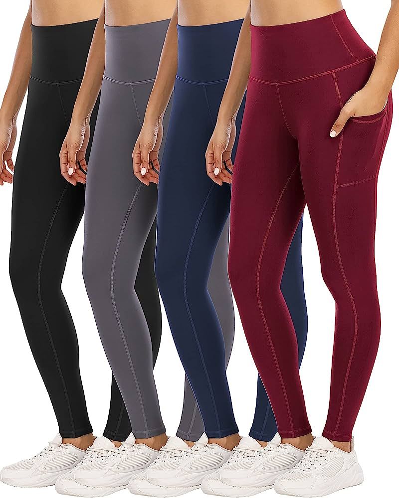 YOUNGCHARM 4 Pack Leggings with Pockets for Women,High Waist Tummy Control Workout Yoga Pants | Amazon (US)