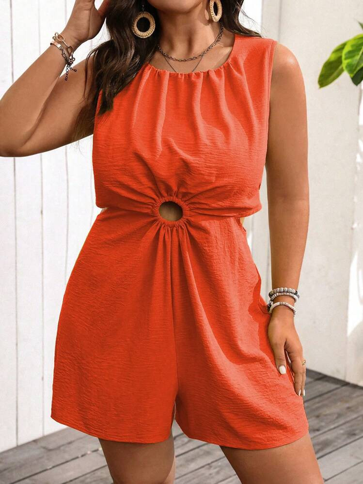 Franclia Plus Cut Out Waist Casual Romper For Summer | SHEIN